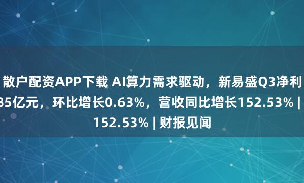 散户配资APP下载 AI算力需求驱动,新易盛Q3净利润为23.85亿元,环比增长0.63%,营收同比增长152.53% | 财报见闻